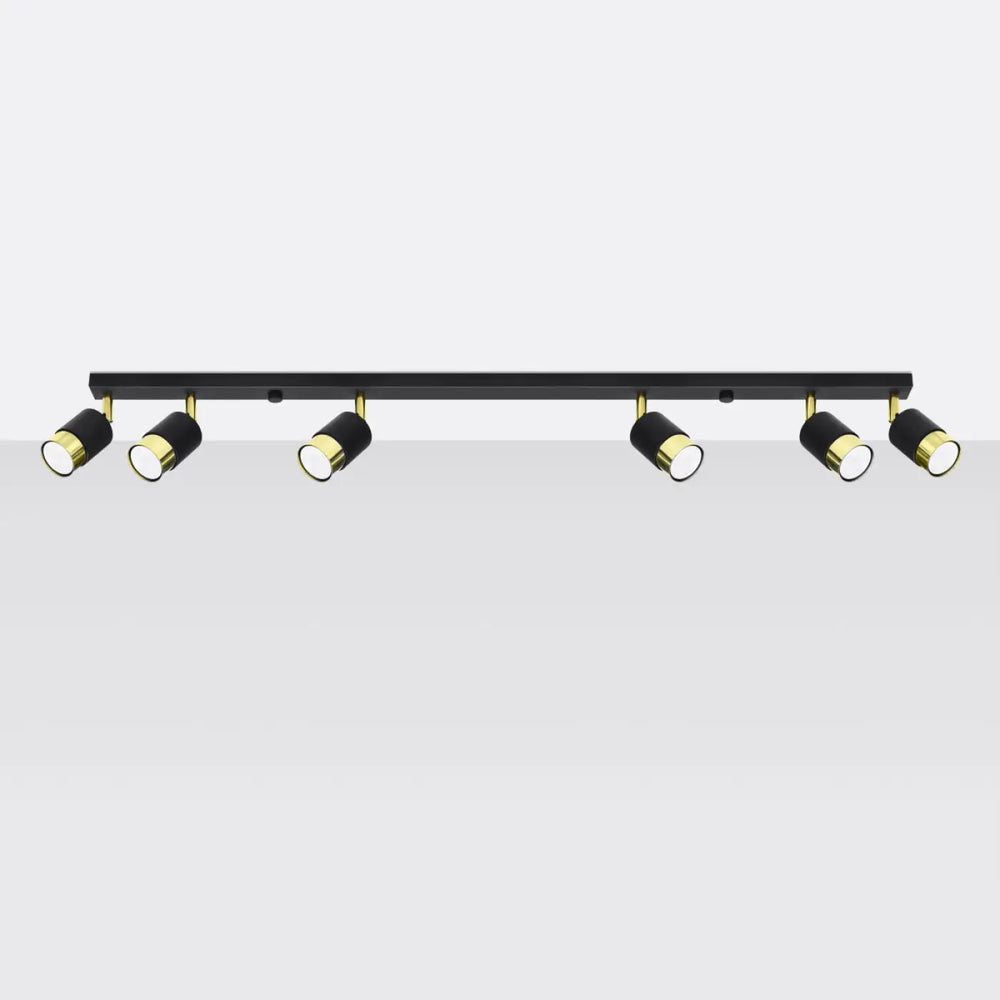 Plafonnier applique moderne nero 6 noir doré avec six spots réglables pour totale liberté d’éclairage