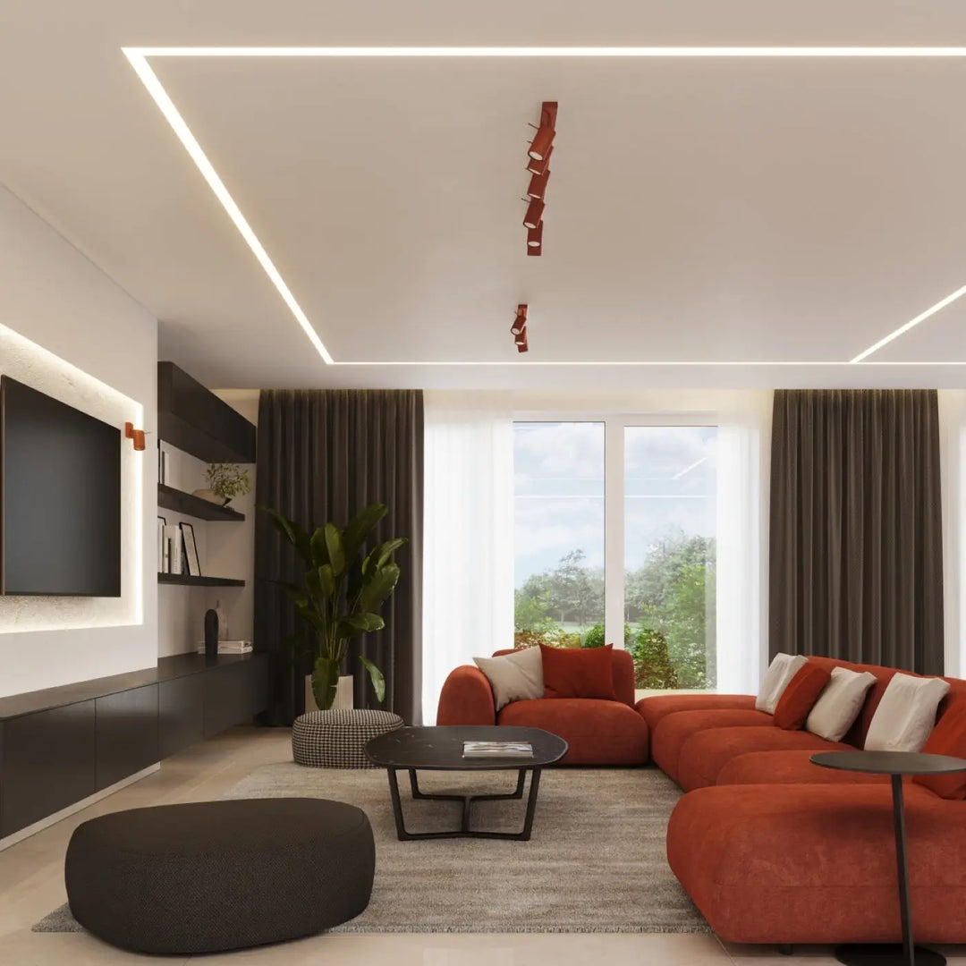 Luminaire plafonnier ring 4l rouge ochra avec lampe ring design et éclairage flexible pour minimalisme moderne