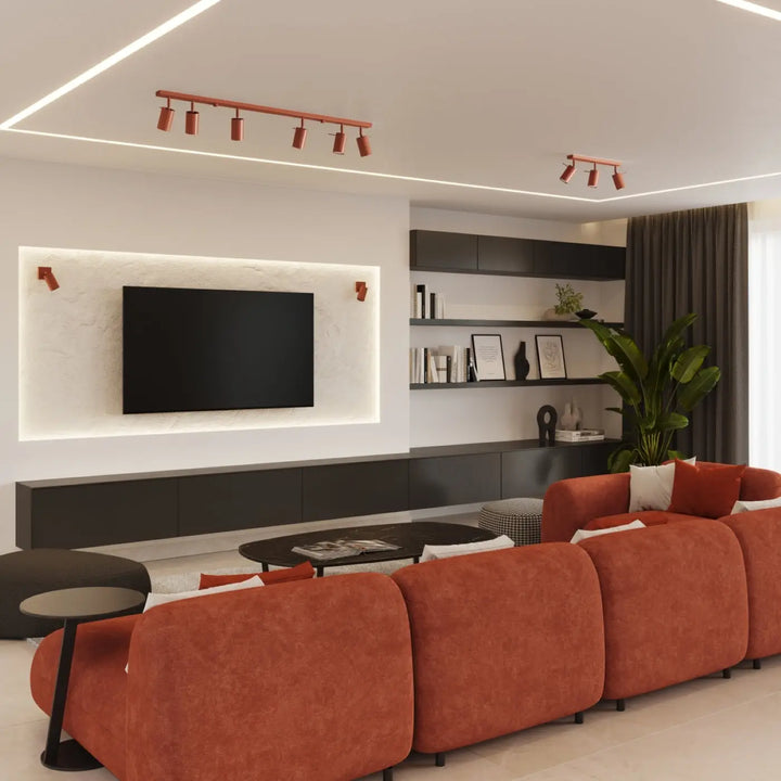 Luminaire plafonnier ring 4l rouge ochra avec lampe ring design minimalisme moderne et éclairage flexible