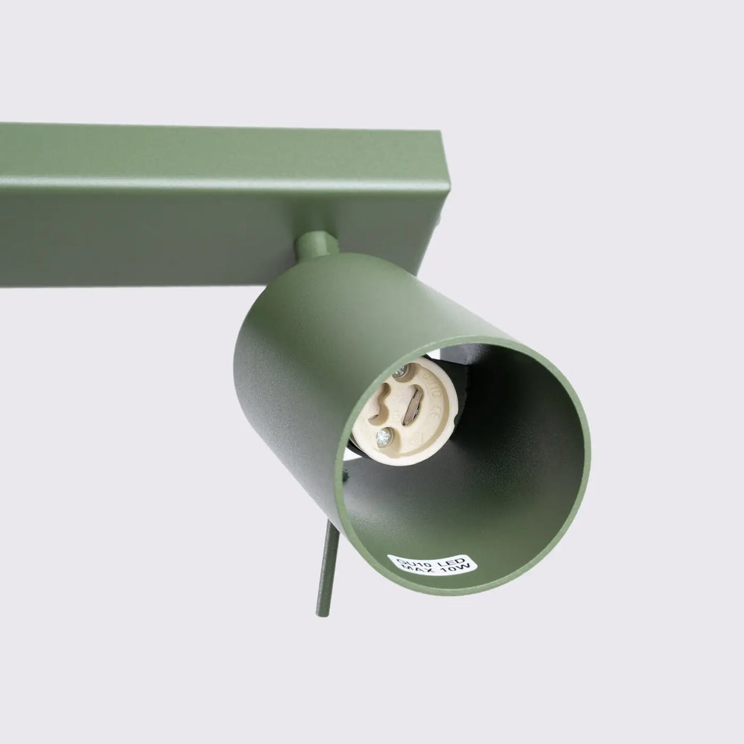Luminaire plafonnier ring 4l vert olive avec lampe ring cylindre mat et éclairage flexible e27 visible