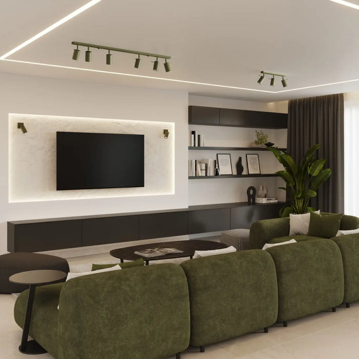 Luminaire plafonnier lampe ring 4l vert olive avec éclairage flexible et design moderne minimaliste en velours