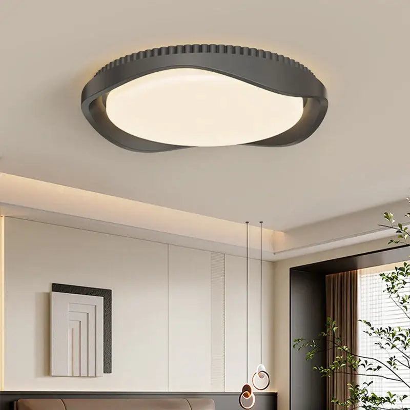 Luminaire plafonnier rond effet bois marron au design naturel