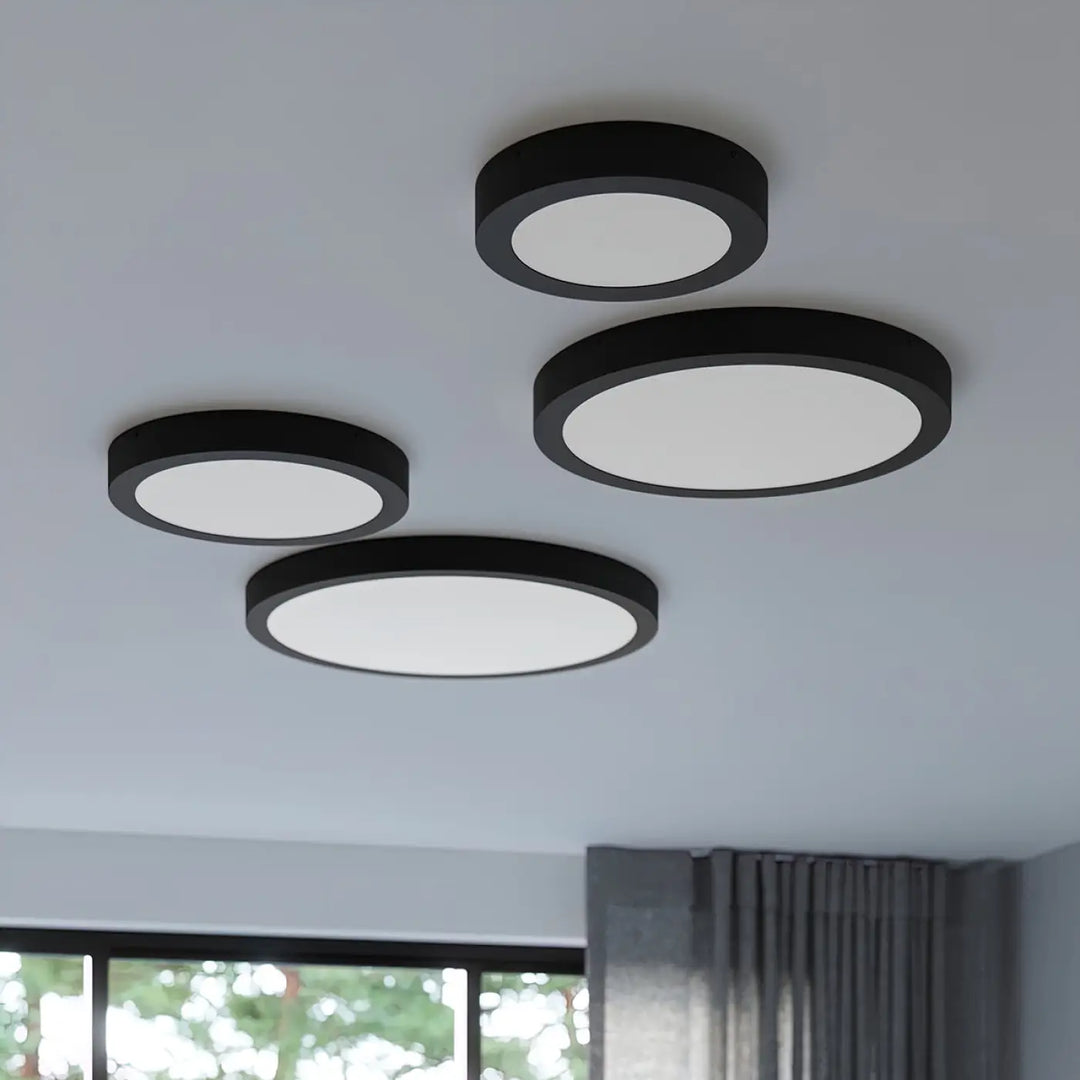Luminaire plafonnier onyx 60 blanc led 3000k noir rond design moderne idéal pour plafond rond sans poussière s’accumule