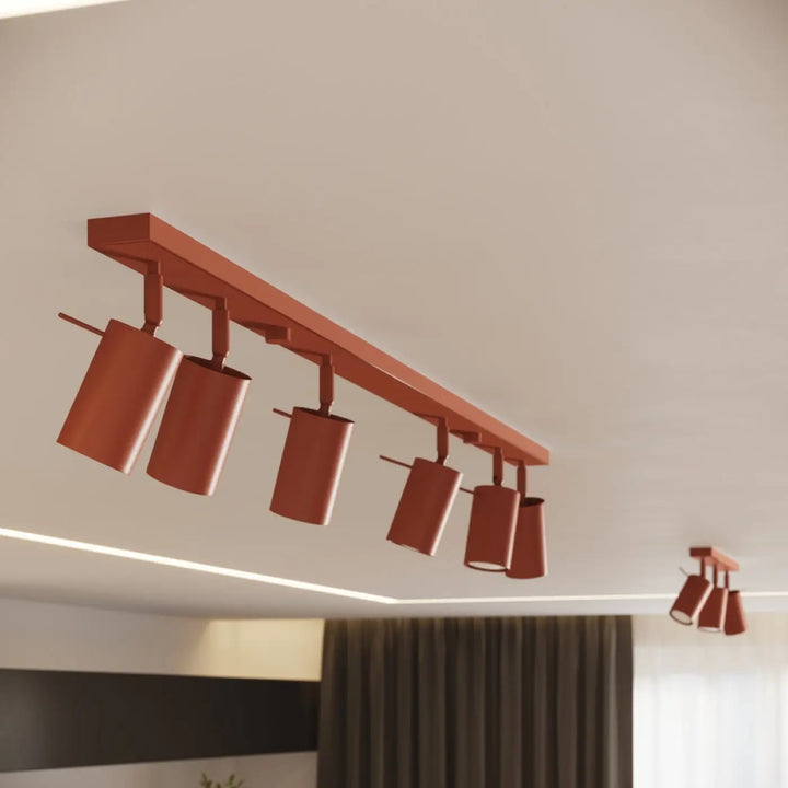 Luminaire plafonnier ring 3p en cuivre rouge ochra avec cinq spots cylindriques pour éclairage flexible minimalisme moderne