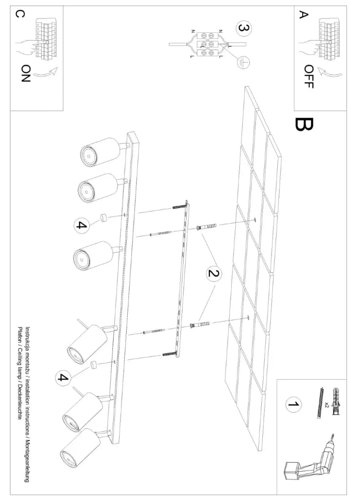 Diagramme dinstallation pour lampe ring plafonnier ring 6l vert olive avec éclairage flexible et minimalisme moderne