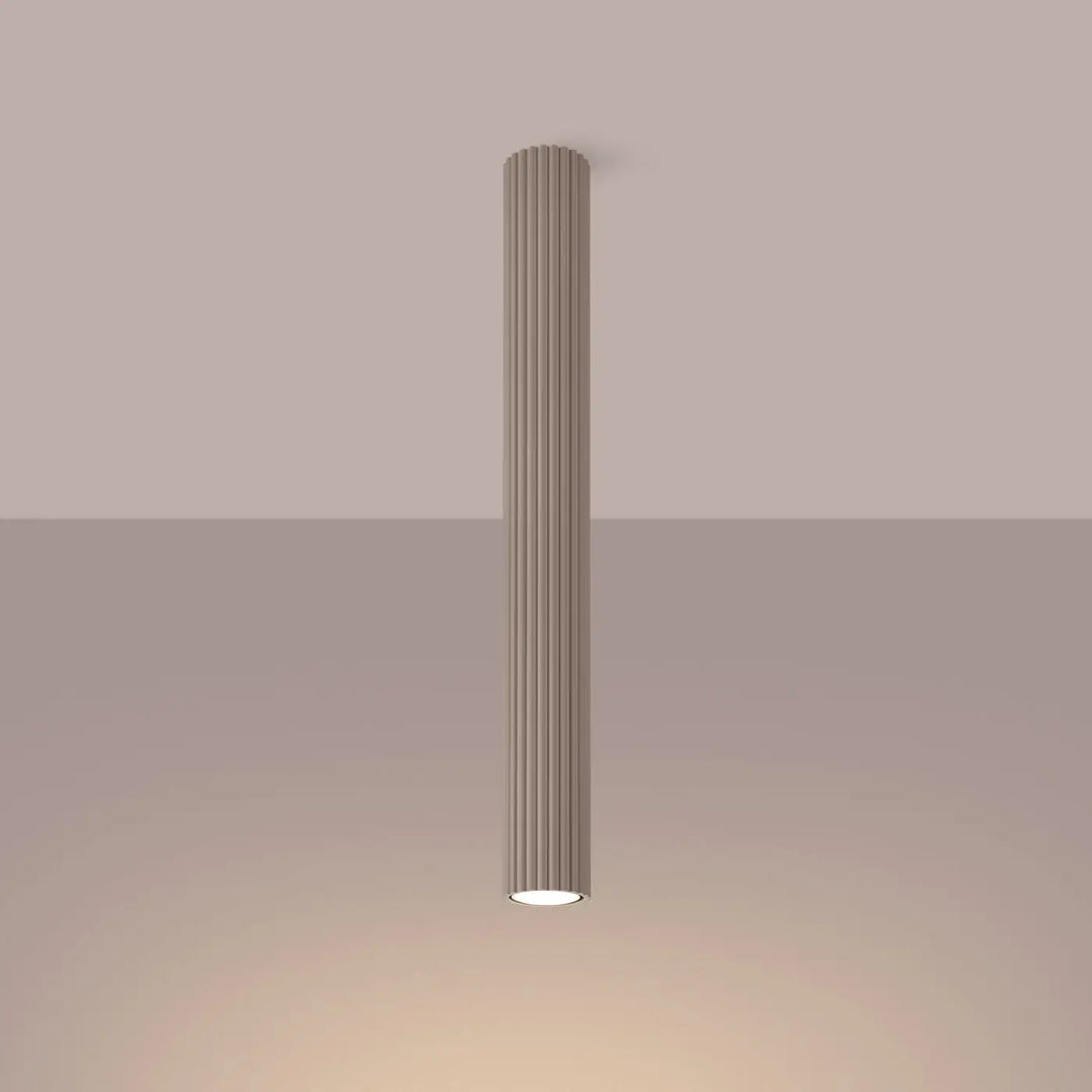 Luminaire plafonnier karbon 60 taupe en cylindre beige côtelé avec ampoules gu10 interchangeables et design minimaliste