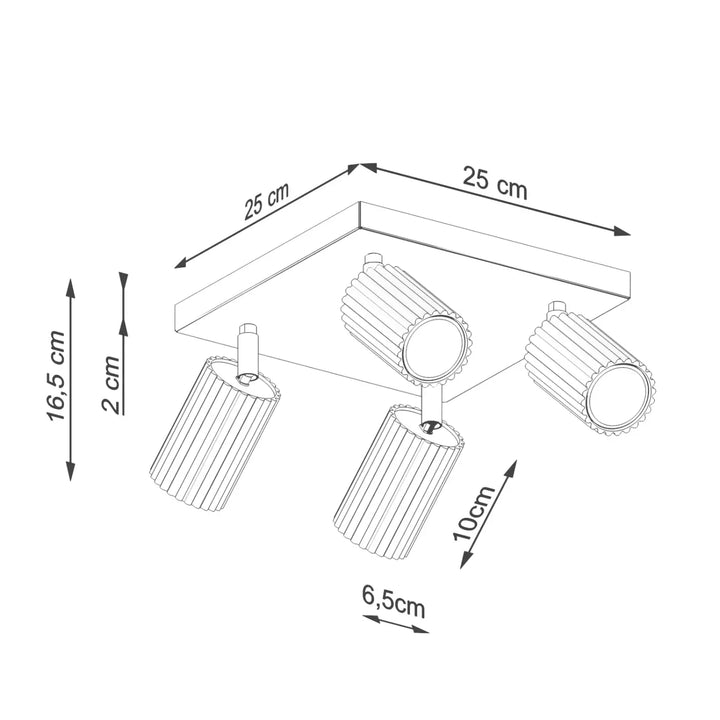 Luminaire plafonnier karbon 4 taupe avec quatre ampoules gu10 interchangeables design minimaliste rectangulaire