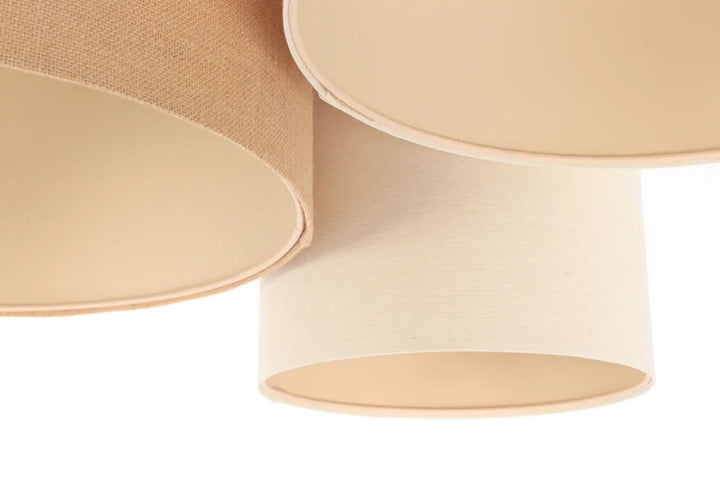 Luminaire plafonnier trio boho avec abat-jours cylindriques en tissu beige naturel texturé pour plafond