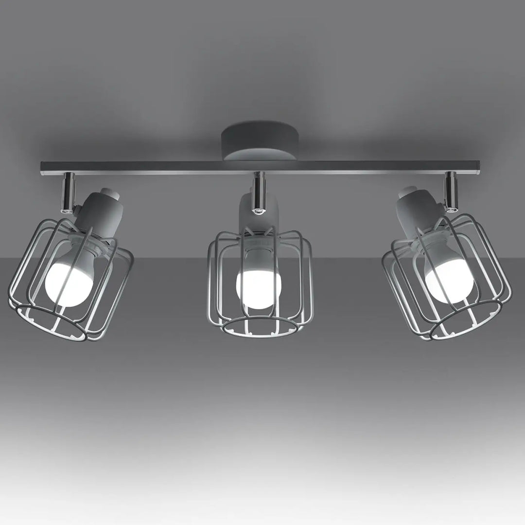 Luminaire plafonnier beluci 3 blanc finition chrome avec trois lampes cage ajustables style loft collection beluci
