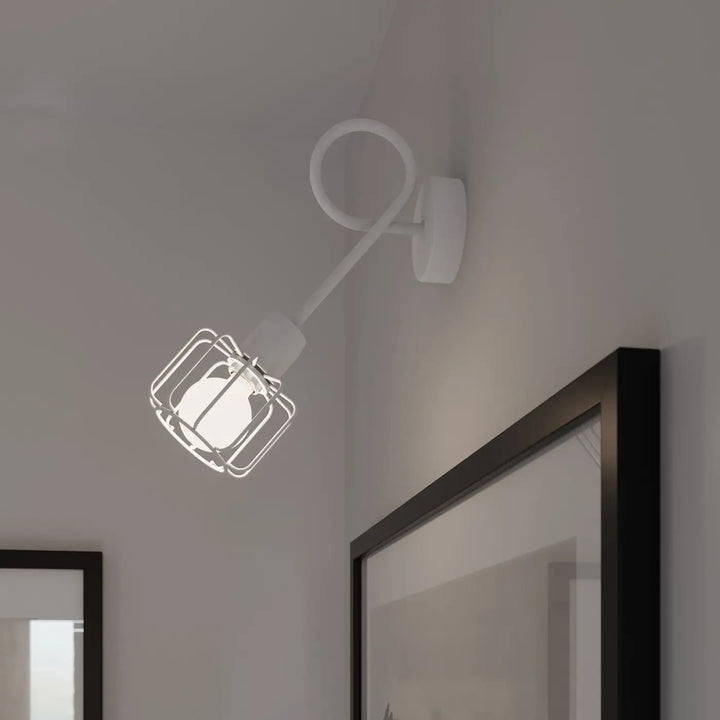 Luminaire plafonnier beluci 3 blanc avec applique murale style loft à bras courbé et abat-jour métallique en cage