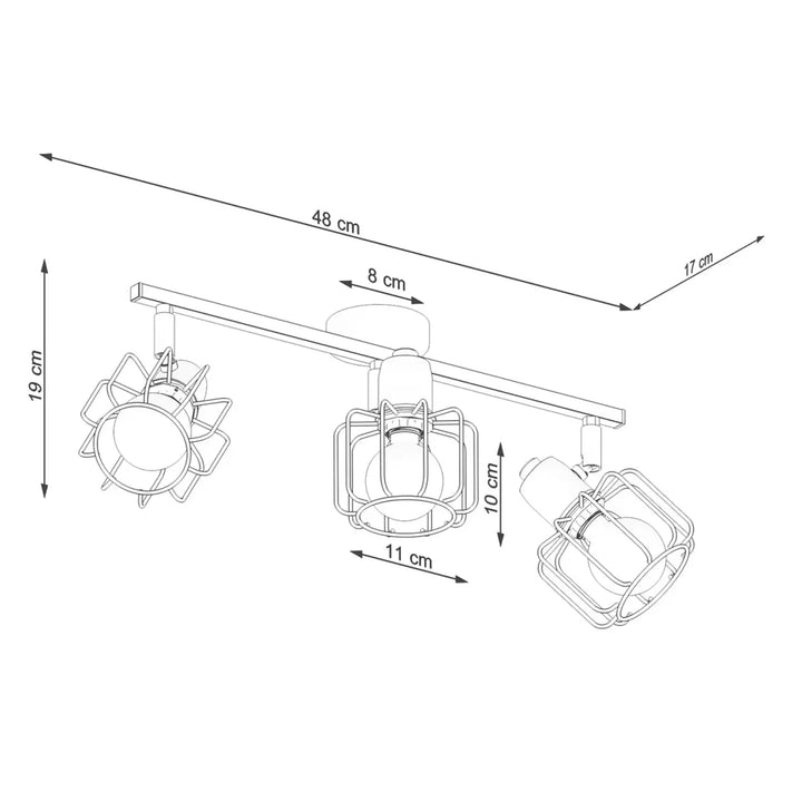 Luminaire plafonnier beluci 3 blanc style loft avec cadre métallique et cage protectrice en collection beluci