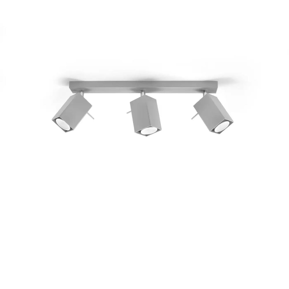 Plafonnier moderne merida gris en métal avec trois spots merida hexagonaux ajustables pour diriger précisément la lumière