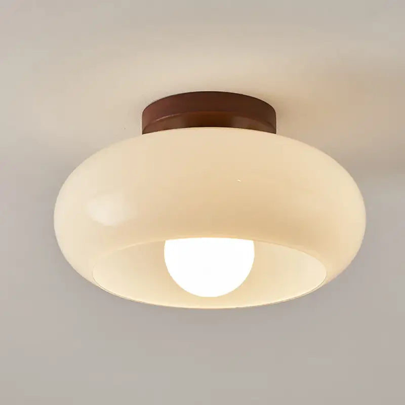 Luminaire plafonnier en verre blanc et bois naturel moderne