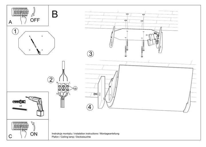 Vue arrière du plafonnier fonctionnel emilio avec design intemporel octogonal et multiples points de fixation