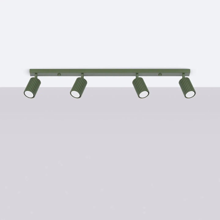 Plafonnier karbon allie en métal vert olive avec 4 spots cylindriques à ampoules gu10 interchangeables design minimaliste