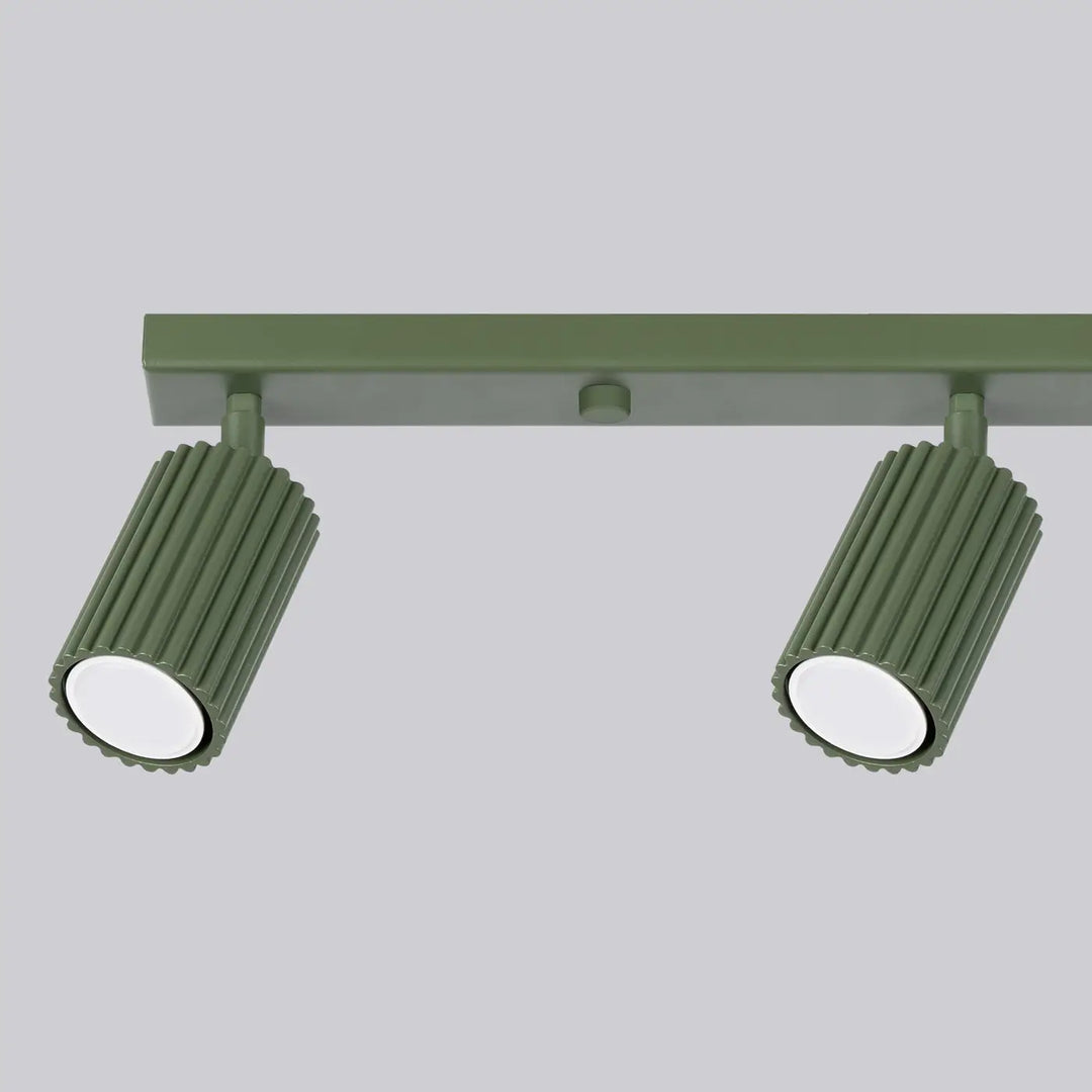 Plafonnier karbon allie design minimaliste vert olive avec double éclairage à ampoules gu10 interchangeables et abat-jour cylindriques côtelés