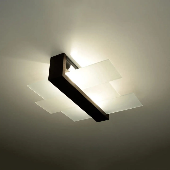 Luminaire plafonnier feniks 2 wenge avec cadre sombre et panneaux en verre dépoli design intemporel lampe feniks