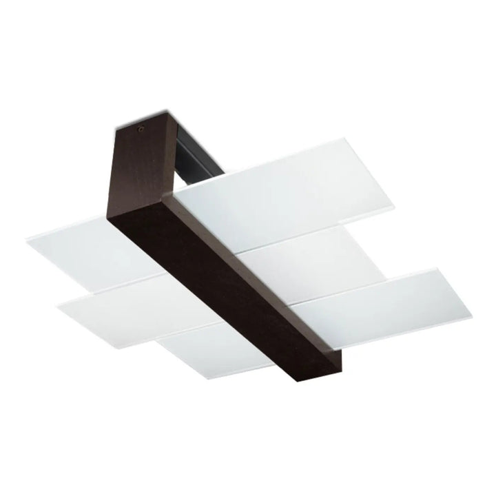 Luminaire plafonnier feniks 2 wenge avec cadre metal brun fonce et panneaux verre blanc translucide design intemporel