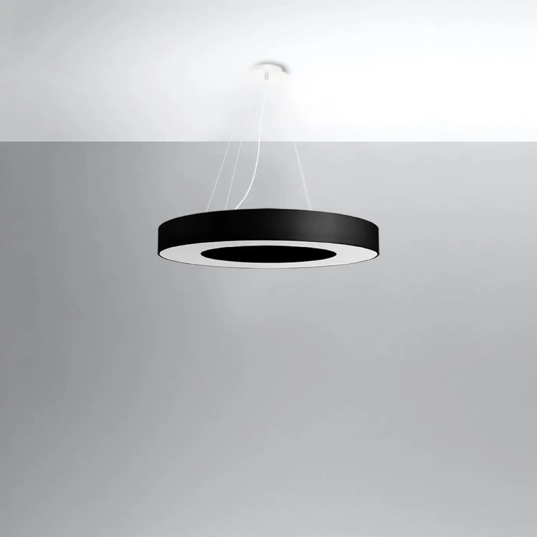 Lustre abat-jour rond noir éteint