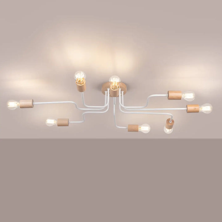 Lustre blanc/bois naturel allumé