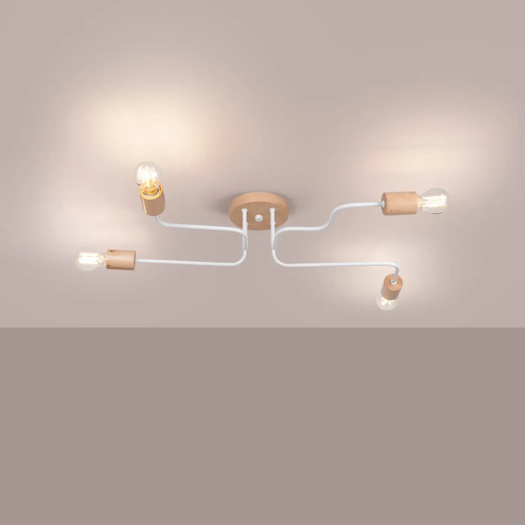Lustre blanc/bois naturel allumé