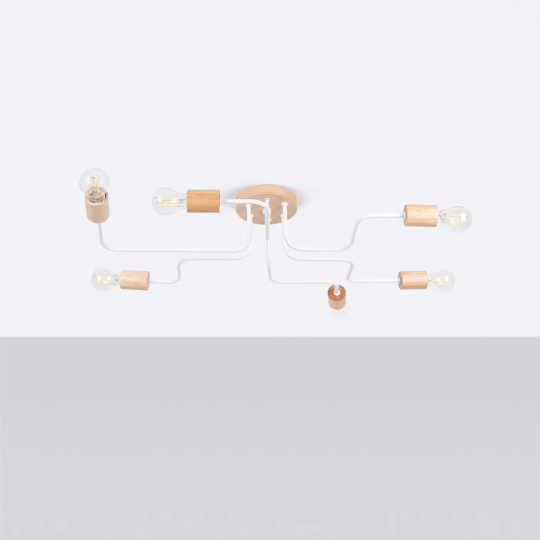 Lustre blanc/bois naturel éteint