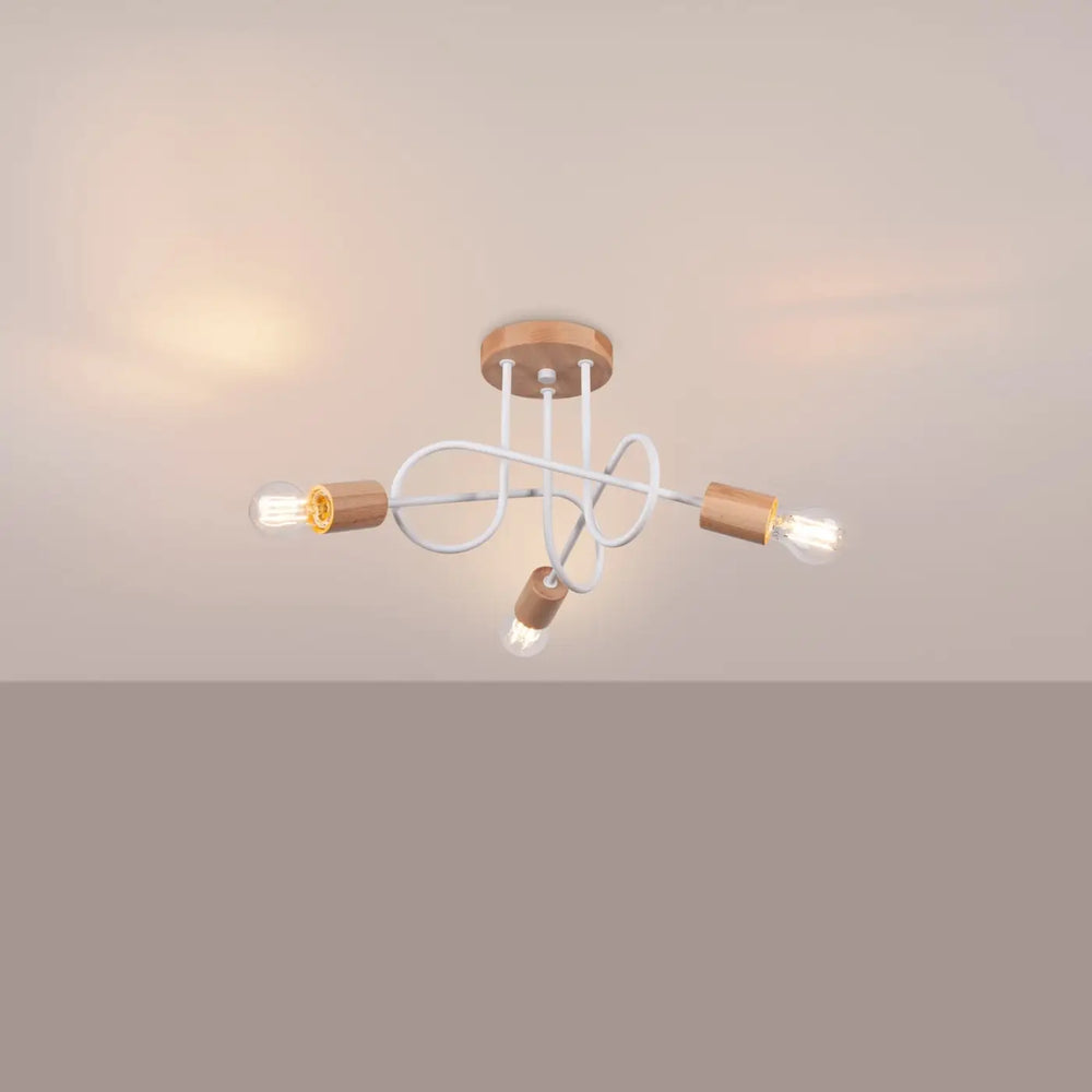 Lustre blanc/bois naturel allumé