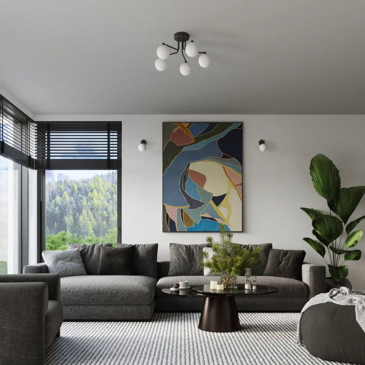 Lustre noir/blanc dans un intérieur contemporain
