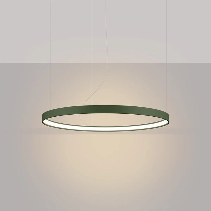 Lustre anneau RIO vert olive allumée, suspendu