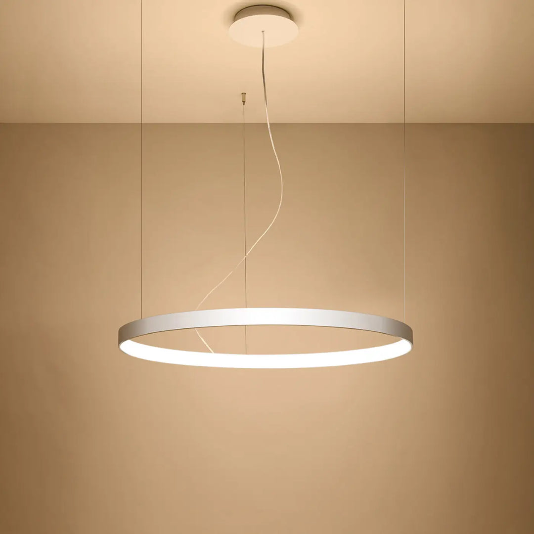 Lustre anneau RIO blanc allumée, suspendu