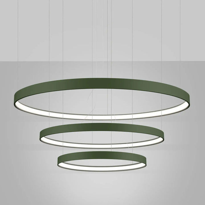 Lustre anneau RIO vert olive allumée, suspendu