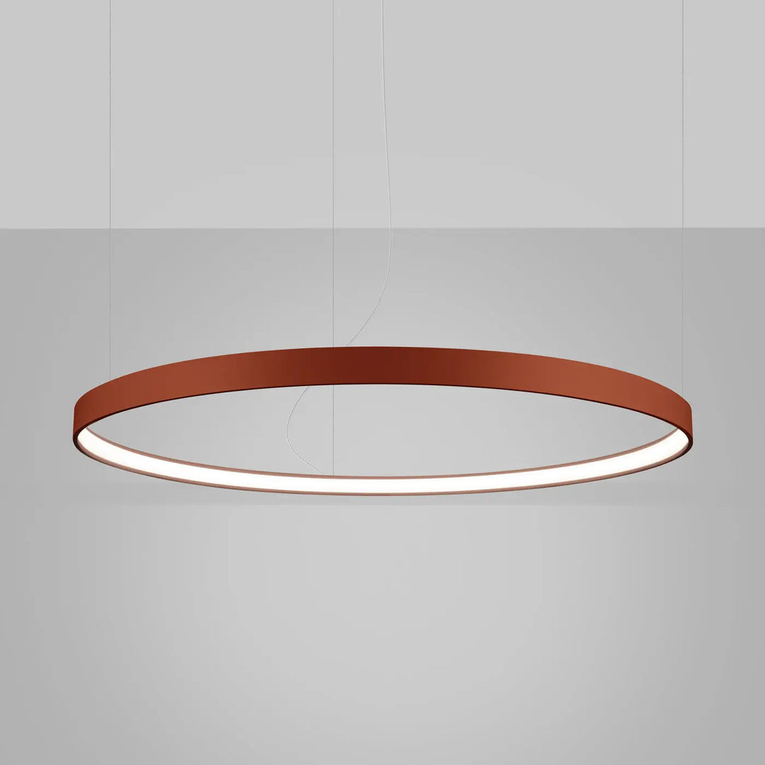 Lustre anneau RIO ocre rouge allumée, suspendu