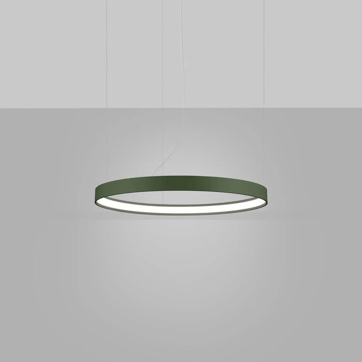 Lustre anneau RIO vert olive allumée, suspendu