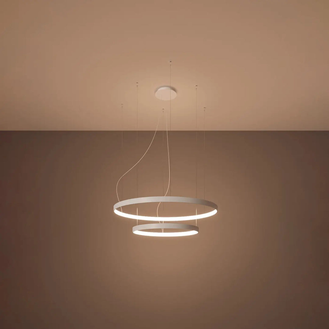 Lustre anneau RIO blanc allumée, suspendu