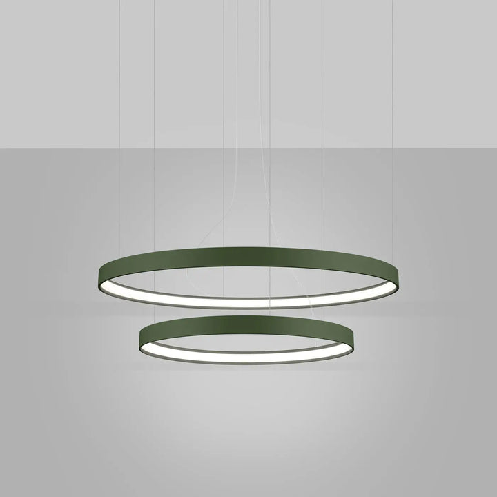 Lustre anneau RIO vert olive allumée, suspendu