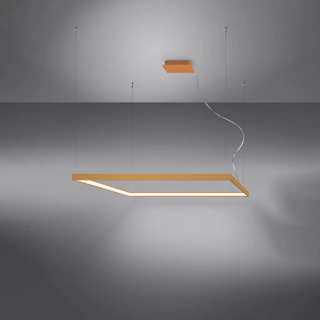 Lustre carré NELYA doré allumée