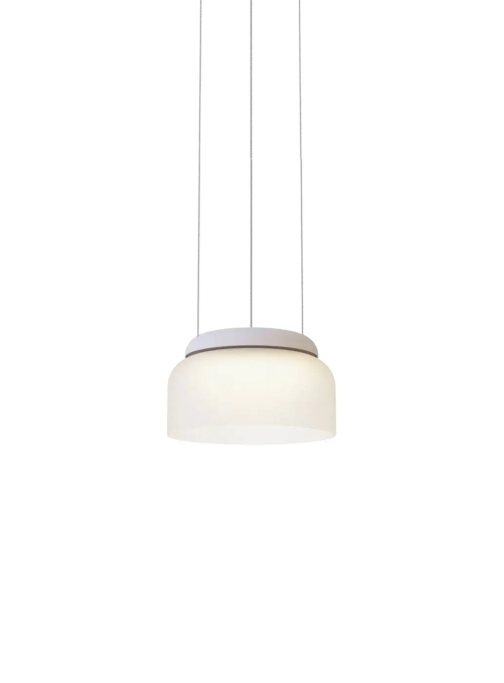 Suspension Totem Mini Pablo Designs en verre soufflé blanc, éclairage vers le bas