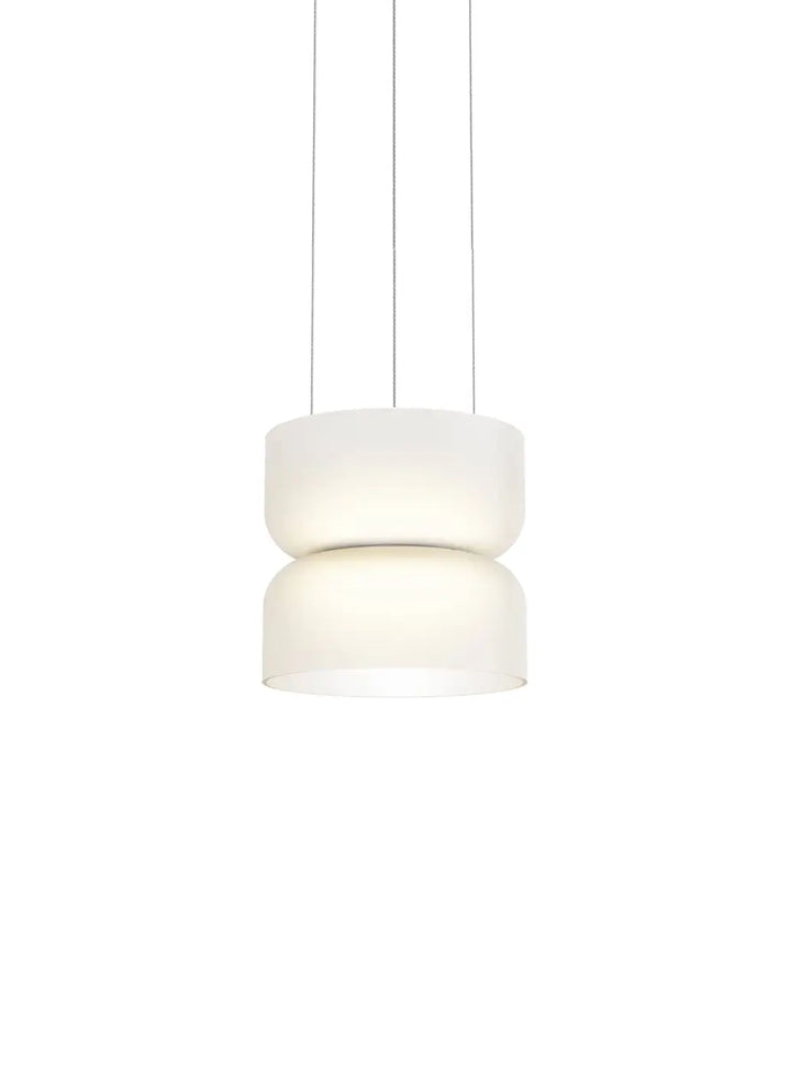Suspension Totem Mini Pablo Designs en verre soufflé blanc, éclairage haut et bas