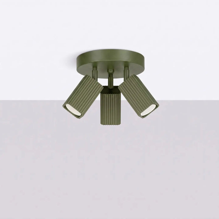 Plafonnier Rayo vert olive à 3 spots orientables, éteint