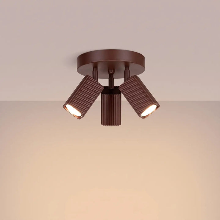 Plafonnier Rayo marron à 3 spots orientables, allumé