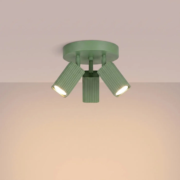 Plafonnier Rayo sauge à 3 spots orientables, allumé