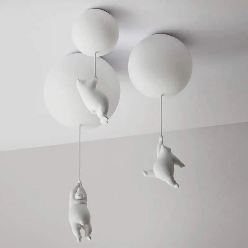 Plafonnier Ballon Blanc avec Oursons Suspendus