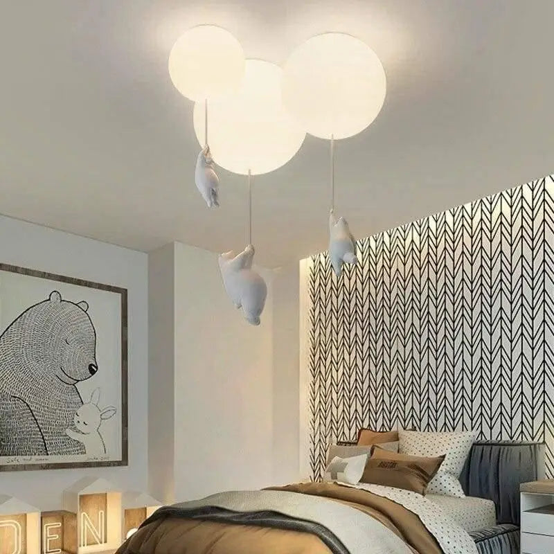 Plafonnier Ballon Blanc avec Oursons Suspendus