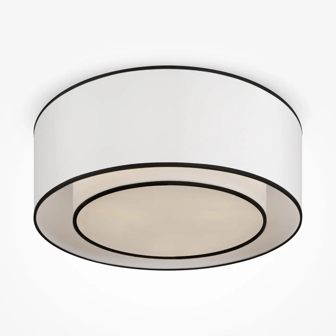 Luminaire plafonnier bergamo abat-jour cylindrique blanc avec bord noir et centre en verre dépoli pour salle à manger
