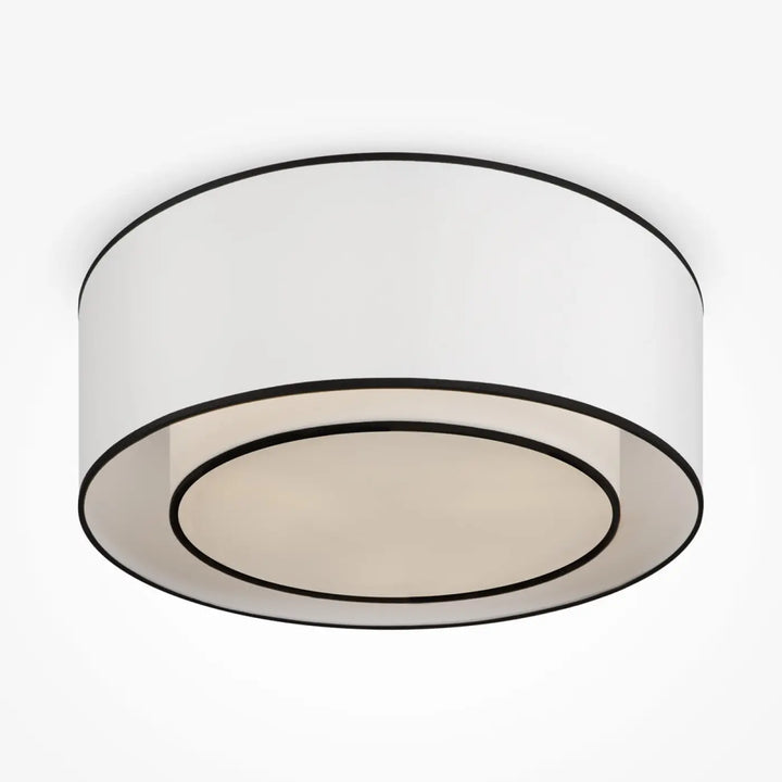 Luminaire plafonnier bergamo abat-jour cylindrique blanc avec bord noir et centre en verre dépoli pour salle à manger