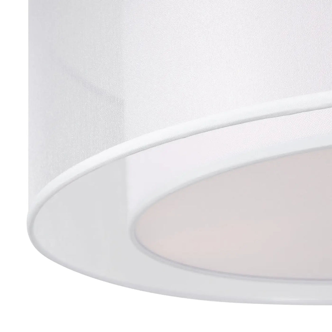 Abat-jour cylindrique blanc en tissu transparent avec bords arrondis pour plafonnier bergamo en salle à manger