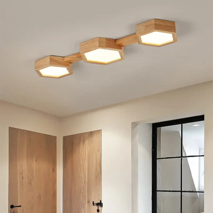 Plafonnier bois naturel led design géométrique élégant et moderne