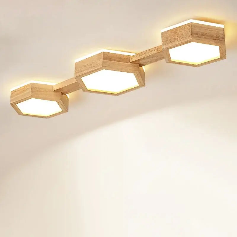 Plafonnier bois naturel led design géométrique élégant et moderne