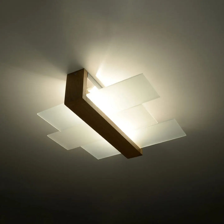 Luminaire plafonnier bois naturel allumé