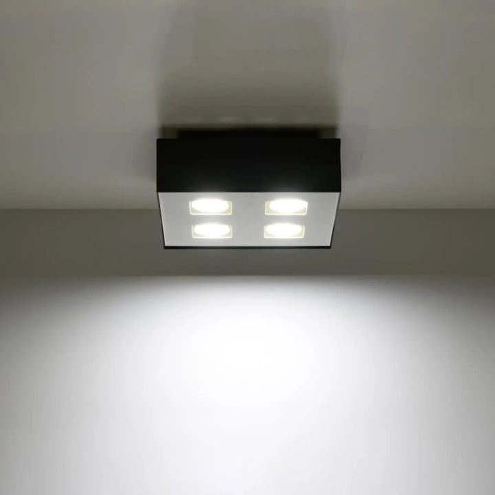 Luminaire Plafonnier noir/blanc allumée, vue rapprochée
